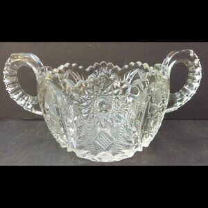 Vintage Clear Cut Glass Double Handle Candy Mint Nut Sugar Bowl Sawtooth Edge